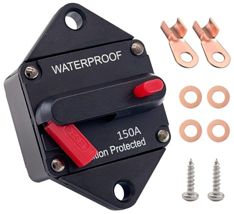 150A Schutzschalter, Ampper Panel Mount DC 12V-48V Waterproof Thermal Circuit Breaker Sicherung mit manuellem Reset/On-Off für Boot Trolling Motor Auto Audio Solar und mehr