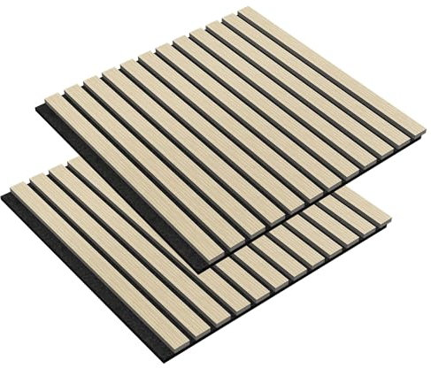 FIVMEN 2 Stück Akustikpaneele 60x60 cm Wandpaneele Holz Holzpaneele Wand Schallschutz mit Holzoptik Furnier Acoustic Panel Wandverkleidung Schallschutzplatten Lamellenwand, Weiß