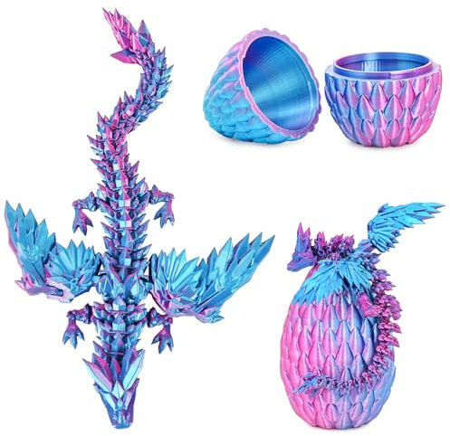 Winged Dragon Inside Surprise Egg Fun Collectible Toy Gift for Kids and Adults, 3D Printed Fantasy Dragon Ideal for Christmas Easter Birthdays and Holiday Decorations (Purple, Medium)