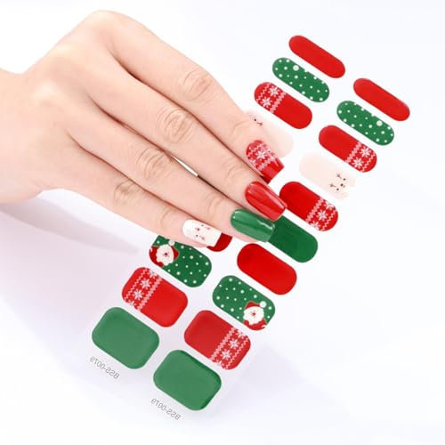 Christmas Gel Nail Stickers - Snowflake Nail Strips Decal Kit | Nail Supply Stripes Stickers, Nail Polish Strips -For Home, Tra-vel, Hotel