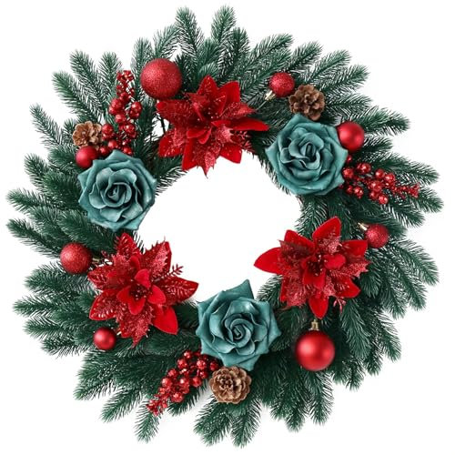 Lufodon 55 cm dekorativer Weihnachtskranz aus Tannenzapfen und immergrünen Zapfen für die Präsentation in Einkaufszentren und als Fensterbehang