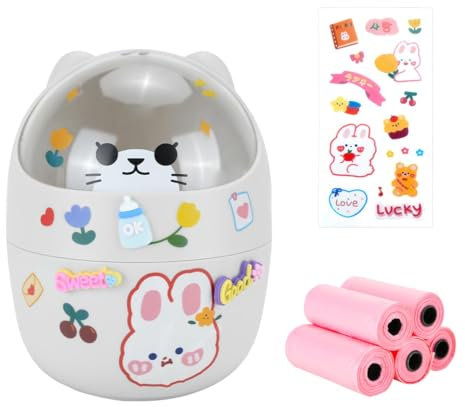 IBEQUEM 1 Tischmülleimer mit Deckel 100 Müllbeutel,Niedlich Mini Desktop-Mülleimer mit Deckel, Tragbarer Abnehmbarer Tischabfalleimer für Home Office (Pessimistisch)