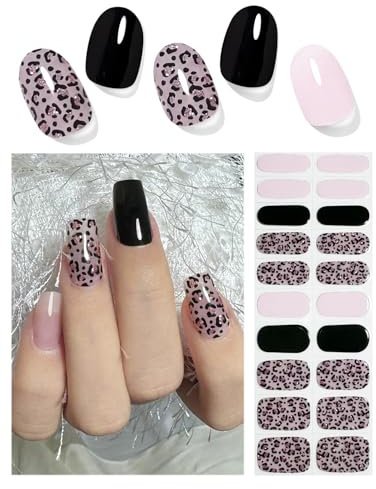 Wahrshei UV Gel Strips | 20 pcs Pink Leopard UV Gel Nagelfolie | Nagelfolie Selbstklebend | Gel Nail Stickers, Gellack Wraps für Nagel