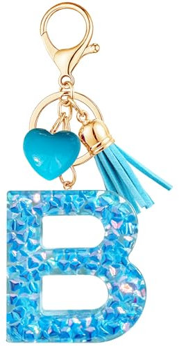 Vorysum Herzförmig Anhänger Schlüsselanhänger Mädchen Schlüssel Buchstabe Blauer Kristall Harz Mit Anfangsbuchstaben Gold Schlüsselringe Kinder Schlüsselanhänger Personalisiert Keychain Geschenk(B)