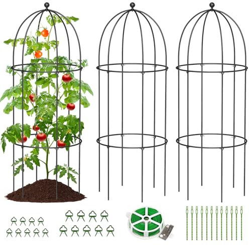SUNYRISY 3 Stück Metall Tomaten Rankhilfe, 80 x 40 cm Garten Obelisk Groß Rankgitter Käfige für Kletterpflanzen wie Blumen, Tomaten, Rosen, Metall Gartenbogen Dekoration Schwarz