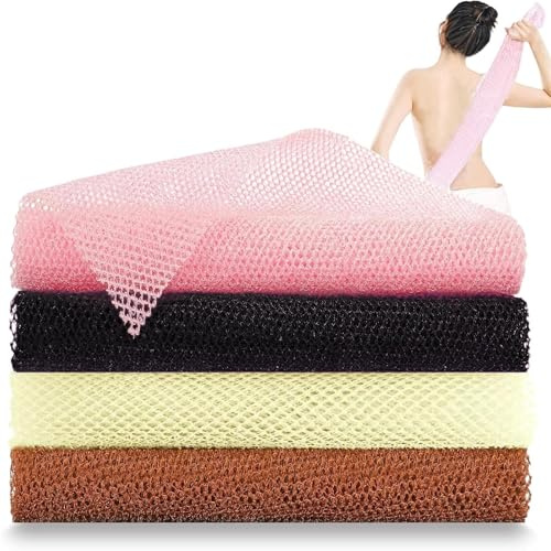 4 Pcs African Exfoliating Nylon Net 80x30cm Deep Cleaning African Net Sponge for Shower Daily Use African Exfoliating Net Cloth for Men and Women