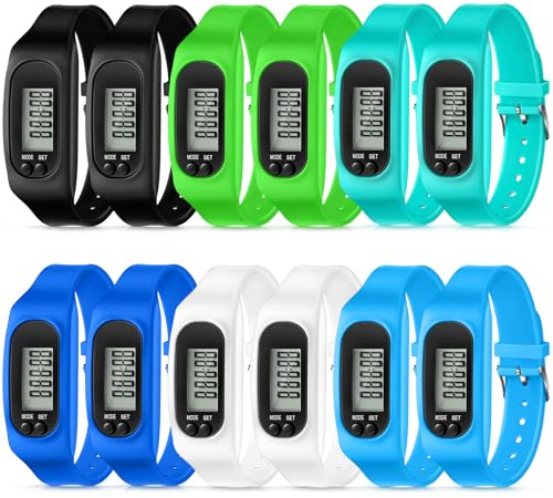 Geyoga 12 Stück Schrittzähler Uhr Silikon Schrittzähler Laufen Armband Knöchel Schrittzähler für Kalorienverbrennung und Kilometerverfolgung