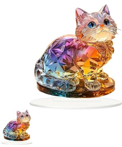 Katzen Deko, Deko Katze, 2D Acryl Rainbow Katzenfigur Schreibtischdekoration für Büro Wohnzimmer und Raumdekoration, Ideal für Freunde Familie und Katzenliebhaber Als Geschenk Oder Heimdekoration