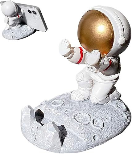 JOZMMZEOOA Astronaut Handyhalterung,Niedlicher Astronaut Halterung Mobile Funny Mobile Stand Interessant Handy Accessoires Handy-Desktop-Ständer,für iPhone,Ipad,Desktop Ständer（Hand drücken,Gold）