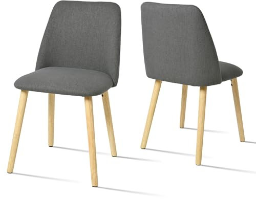 Goeurvant Chaises Salle à Manger Lot de 2, Chaise de Cuisine Rembourré avec Pieds en Bois pour Salon, Gris Foncé