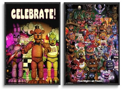 Duboueu 2 PCS Five Poster Nights At Freddy's Horror Movie Gaming Vintage Cover Poster Für Zimmer, Ästhetische Leinwand-Wandkunst, Schlafzimmer-Dekor Poster 16x24inch(40x60cm)