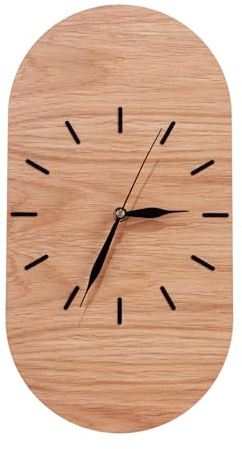 HELLUX Ovale Wanduhr Holz 40 × 21 cm | Lautlos Wanduhr Wohnzimmer | Uhr Holz Wand Dekorativ | Skandinavisches Design | Uhr Eiche für Zimmer Küche Schlafzimmer oder Büro
