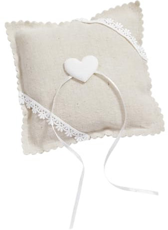 Miss Lovely Ringkissen Hochzeit & Standesamt mit Herz & Spitze Traukissen für Ehe-Ringe in Leinen-Optik mit Satin-Schleife Hochzeitsdekoration Accessoires & Zubehör (Herz Natur & Creme)