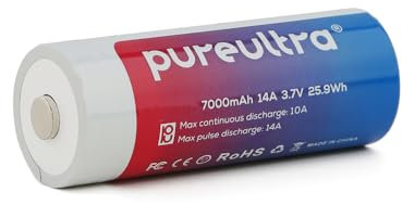 PureUltra Batterie au lithium - 14 A - 7000 mAh - 3,7 V - Protégée - Rechargeable - Spécialement conçue pour les lampes de poche