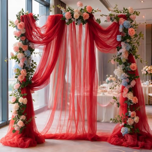 Rouleau de tulle doux, 3 m x 160 cm, décoration de table, tissu en organza, tissu filet, drapé pour arche de mariage, arche de mariage, cérémonie, robe en tulle (rouge)