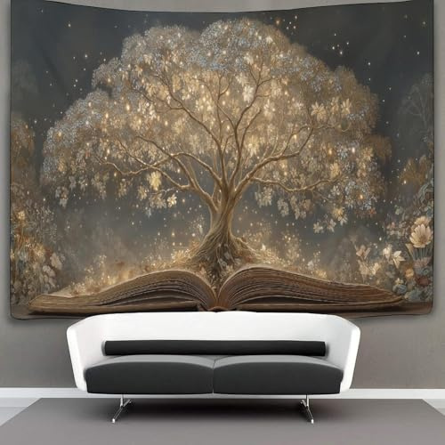 kaiyun Offenes Buch Wandteppich Wandtuch Wandbehang Tapestry Tapisserie Wanddekoration Lebensbaum Wandkunst Wandtücher 100cmx150cm