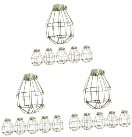 Angoily 18 pcs Vintage Metal Lamp Bulb Guard Clamps Industrial Light Cage Covers for Home Bar Decor Sturdy Brass Finished Steel Protection Compatible with Bulbs Creative Retro Pendant
