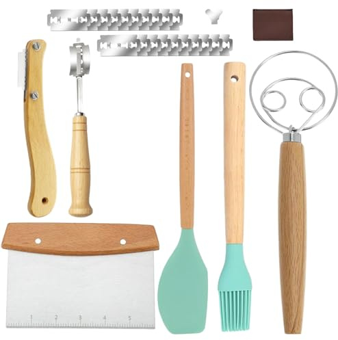 WOLAFOO Teigkarte Set,6 in 1 Backwerkzeuge Set Professionelles Brotbackzubehör mit Teigschneider, Teigmesser, Teigbesen, Silikonspachtel & Silikonpinsel für Kuchen, Pizza, Brotschneiden, Küchenbedarf