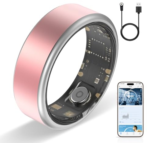 Potewek Smart Ring Women Men, Couple Smart Rings Set, Sleep Tracking Wearable, Heart Rate, Fitness Tracker, Long Battery Life, Valentine's Day Tech Gift Android & iOS (Pink, 8)