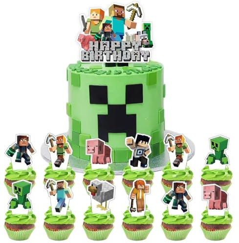YOGARTH 25 Pixe Tortendeko Nicht Essbare Jungen, Video Game Kuchen Deko, Cake Topper Set, Happy Birthday Topper für Kindergeburtstag Party Dekoration Supplies (C)