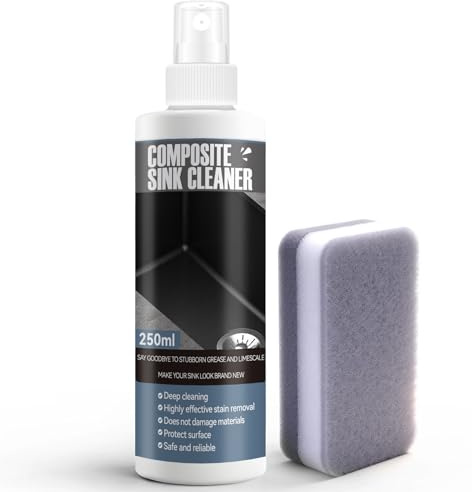 Granitspüle Reiniger, Reiniger Schwarzes Spülbecken, mit Schwämme, 250ml | Pflegemittel für Granitspüle, Granit Reinigers, Kalk und Wasserflecken Entfernen, für Verschiedene Wassertankoberflächen