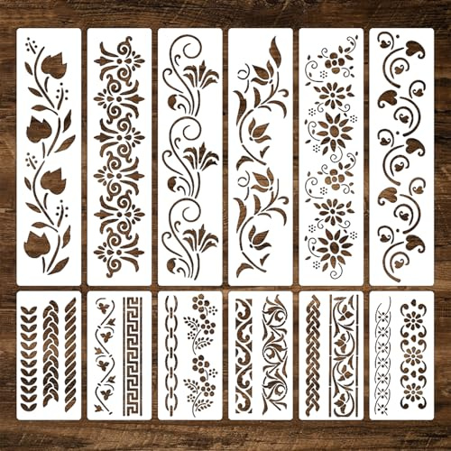 KEJOL 12 Stück Blumen, Blatt Ranken und Natürliche Pflanzen Vorlagen zum Malen, für Handwerk, DIY Kunst, Scrapbooking, Wanddekoration