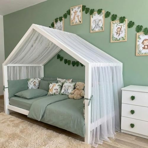 Baby Fancyroom Hausbett Himmel aus Tüll, Handgefertigt, Gekräuselt, Baldachin, Betthimmel für Kinderbett Kinderzimmer (Ecru, 300cm)