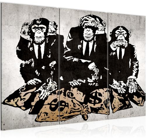 Runa Art Wandbilder Street Art Affen Bild XXL Loft Wohnzimmer Grau Duke of Lancaster UK 120 x 80 cm 3 Teilig 303431b