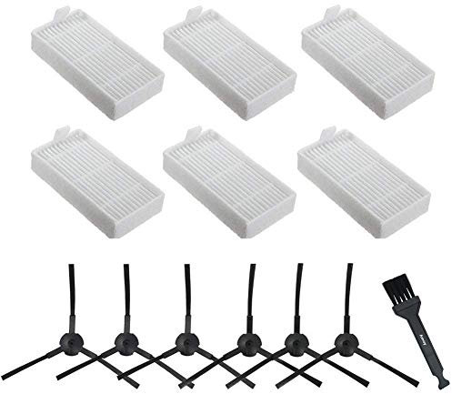 iAmoy Ersatzteile Kompatibel mit ILIFE ZACO V3 V3s V5 V5s V5s Pro V5x Roboter Staubsauger - 6 Filter + 6 Seitenbürsten (Links + Rechts), 12er Pack