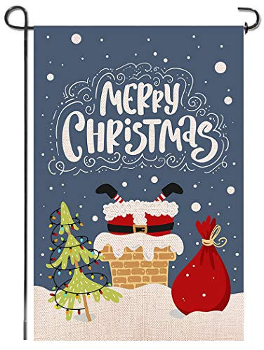 Shmbada Merry Christmas Gartenfahne aus Jute, doppelseitig, vertikal, für Garten und im Freien, Weihnachtsmann Kamin, dekorative Flagge Hof, Rasen, Veranda, Terrasse, Bauernhof, 31,7 x 45,7 cm