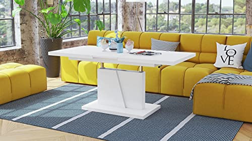 Mazzoni Grand Noir Couchtisch ausziehbar höhenverstellbar 120/180cm in Weiß matt modern vielseitig Wohnzimmertisch Esstisch Beistelltisch Sofatisch platzsparend hochwertig Wohnzimmer
