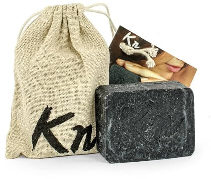Schwarze Seife von Karbonoir, mit Aktivkohle aus Kokosnussschalen, ohne Palmöl, effektiv bei Akne, Mitesser und anderen Hautproblemen, für alle Hauttypen - 100g
