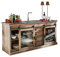 Loberon Spülenschrank Holbrook, Vintage-Print auf den Glastüren, viel Stauraum, Nostalgie Look, Pflegeleichte Keramikspüle, Küchenmöbel, Mangoholz, Eisen, Marmor, braun