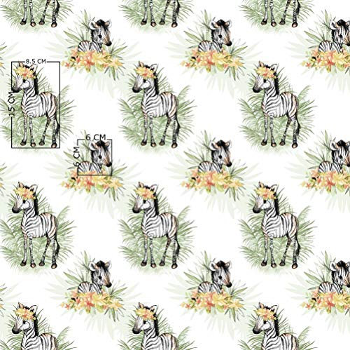 Pingianer 11,99€/m Tiger Zebra Elefant Wilde Tiere 100% Baumwolle Baumwollstoff Kinder Meterware Handwerken Nähen Stoff (Baby Zebra auf Weiß, 100x160cm)