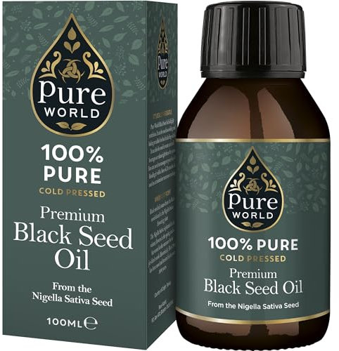 Pure World Black Seed Oil 100ML High Strength Thymoquinone Cold & Freshly Pressed Nigella Sativa. Glass Bottle Kalonji