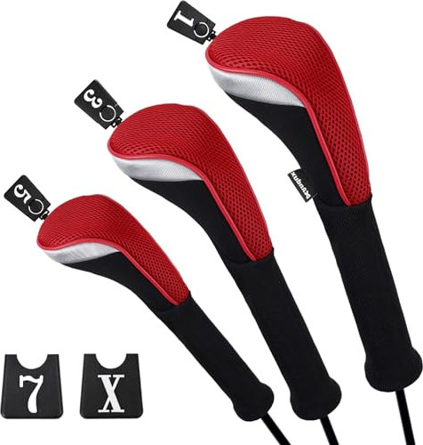 Andux Golf 460cc Driver Fairway Wood Club Head Covers Black/Red Extra Long Neck 3pcs/Set