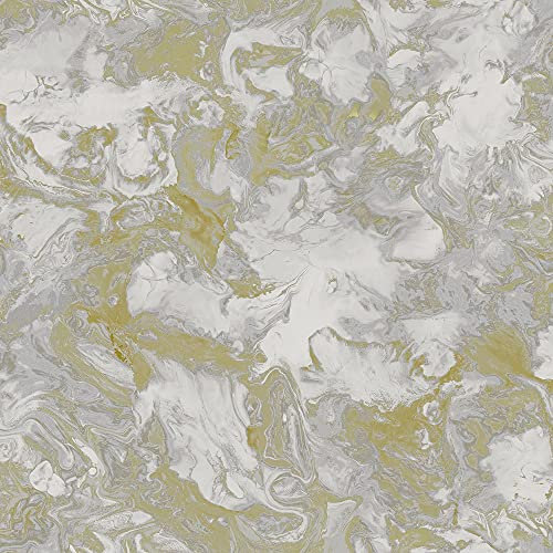 DEBONA Liquid Marble Yellow Grey Wallpaper 6361 - Metallic Glitter Shimmer