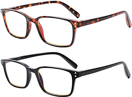 COJWIS Lesebrille 2 Pack Blaue Licht Blockieren Brille Federscharnier Anti Schwindlig Damen und Herren Leicht Brillen (2 Farbe Mischen, 0.75, multiplier_x)