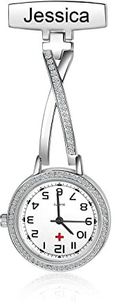 ALBERTBAND Montres de Poche Infirmière Personnalisées Montre de Poche avec épingle Nom Montre Infirmière Portable Montre à Quartz Numérique pour la Fête des Mères Noël (Argent2)