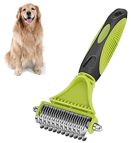 Dog Comb Grooming Dematting Comb Dog Cat Brush Pet Grooming Tool Undercoat Combs Double-Sided Blade Rake Grooming Comb Double Sided Deshedding Tool For Small, Medium, Large Pets