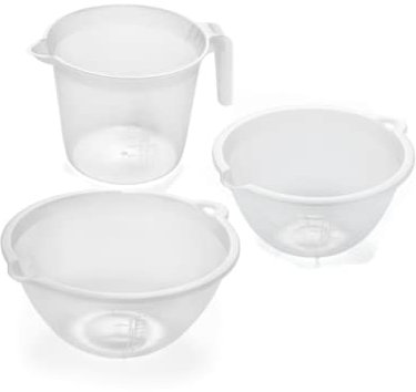 Addis 3 Piece Cooking Set Including 1 Litre and 4 Litre Mixing Bowls and Measuring 2 Litre Jug, Clear