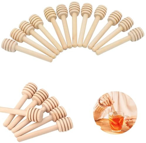 DCQQ 20 Pcs Cuillère à Miel Tige D'agitation pour Le en Bois Distribuent Drizzle Mini Bâton de Portable Cuisine et Salle Manger Faveurs Fête Mariage(10cm), (fengmibang10cm)