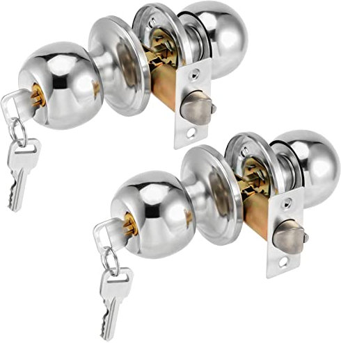 JEUIHAU Juego de 2 pomos de puerta de privacidad de 65 mm, pomo de puerta interior, juego de cerradura de puerta redonda con cerradura y llave, para puertas de 25 a 45 mm de grosor