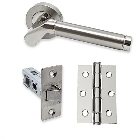 UAP Intelligent Hardware - Ventura Door Handle Pack with Hinges and Latch in Polished Chrome/Satin Nickel