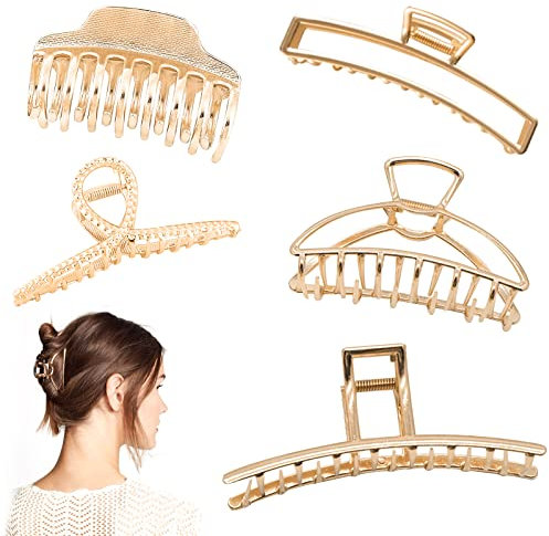 5 pièces Metal Grandes pinces à cheveux à Maintien Sécurisé pour femme et fille, pinces à cheveux pour cheveux épais, cheveux fins