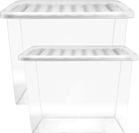 STORM TRADING GROUP 80 Litre Extra Large Big Plastic Storage Clear Box | Strong Stackable Container With Lids Home/Office Storage Space (10)