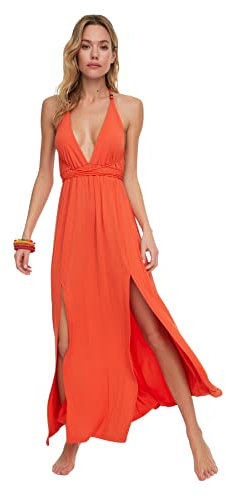 Trendyol Women Beachwear Maxi Basic Relaxed fit Woven Dress, Femme Beachwear Maxi Basic Robe tissée Coupe décontractée Femme, Orange,