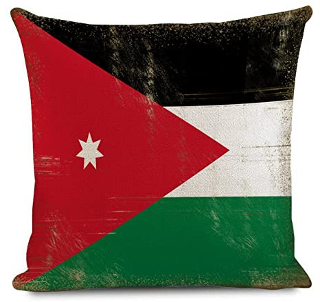 Jordan Kissenbezug, 45,7 x 45,7 cm, beliebte Länder, Nationalflaggen, Jute, Leinen, quadratische Kissenbezüge, rustikal, beliebte Länder, Nationalflaggen, dekorativer Kissenbezug für Sofa,