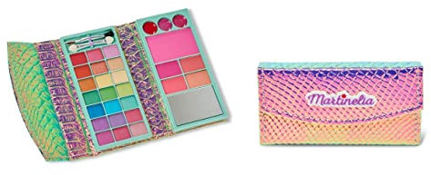 Martinelia Make-up-Palette für Kinder, Meerjungfrau, Lidschatten, 21 Lidschatten, 3 Lipgloss, 5 Bronzer & Rouge, Pinsel & Spiegel – Make-up für Kinder