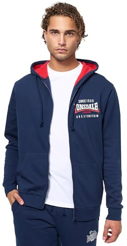 Lonsdale Herren Kapuzensweatjacke mit Reißverschluss Normale Passform LINTMILL 3XL, Navy/Red/White